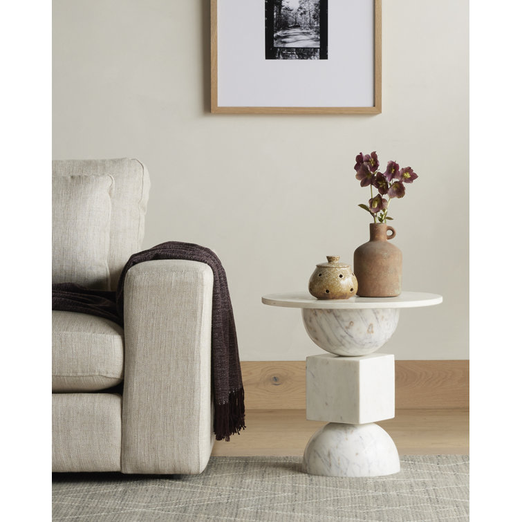 Polished White Marble Round End Table