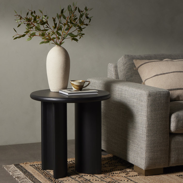 Aged Black Acacia Round Solid Wood End Table