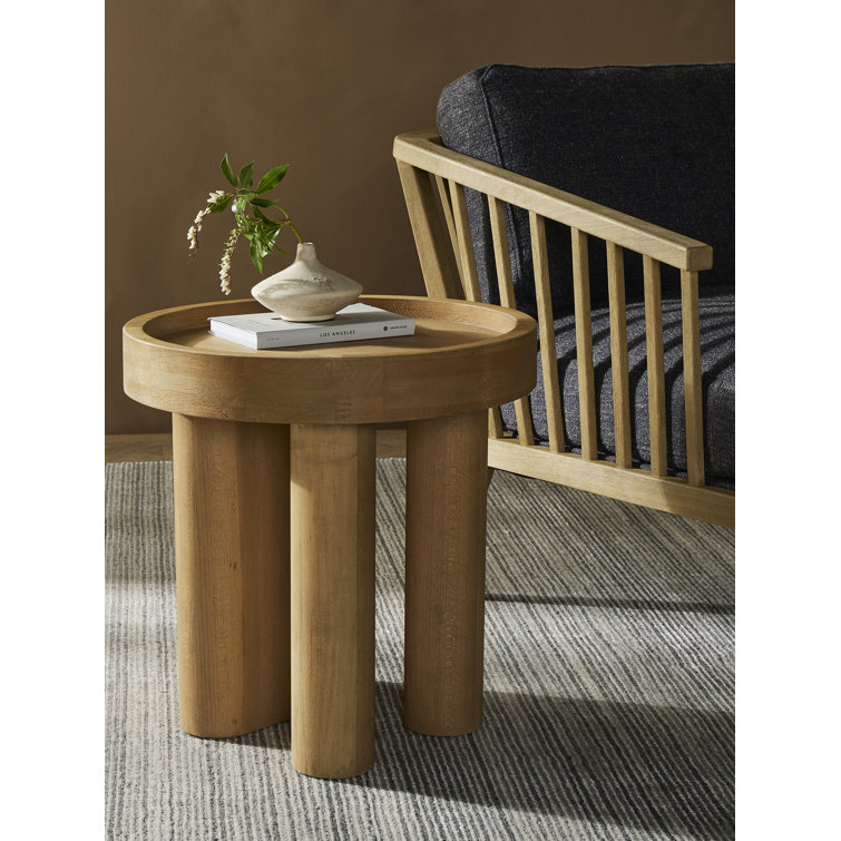 Natural Round Beech Wood Side Table with Raised Rim