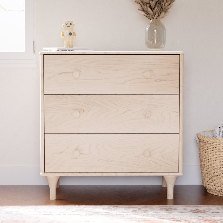 Lolly Minimalist Light Wood 3-Drawer Chest Dresser with Tapered Legs