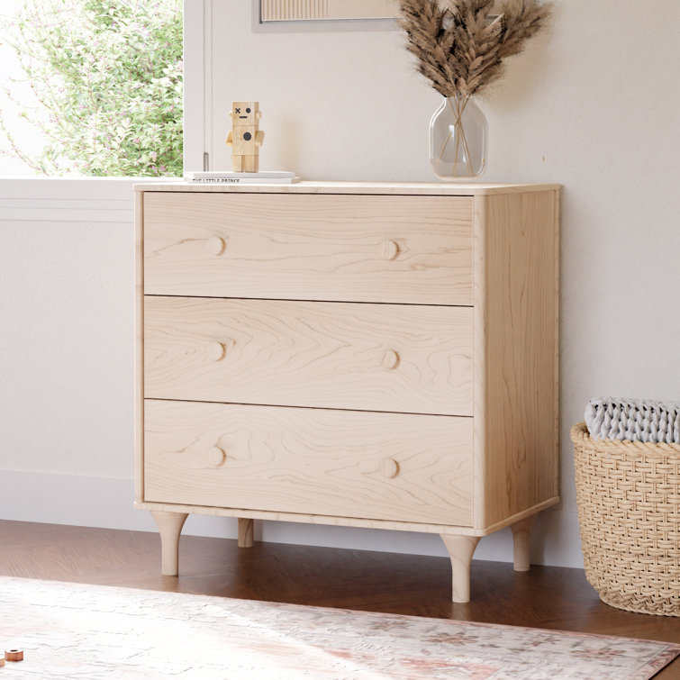 Lolly Minimalist Light Wood 3-Drawer Chest Dresser with Tapered Legs