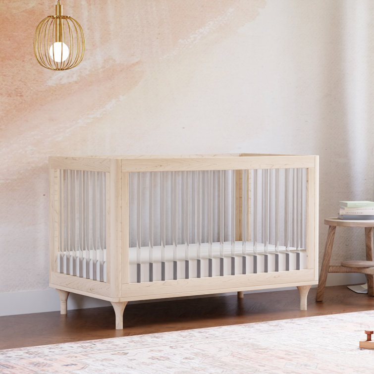 White and Natural Pine Wood 3-in-1 Convertible Crib