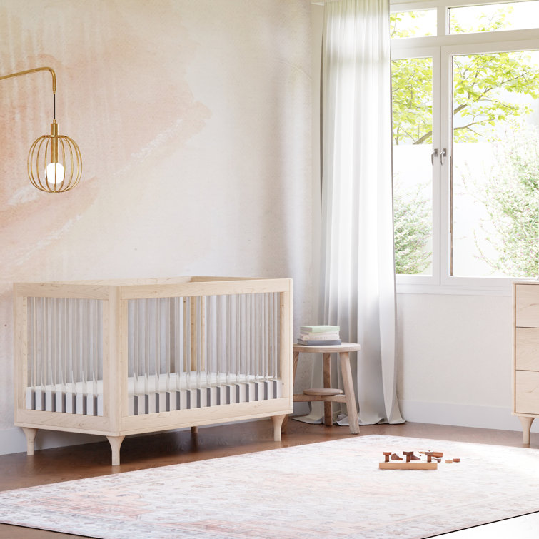 White and Natural Pine Wood 3-in-1 Convertible Crib