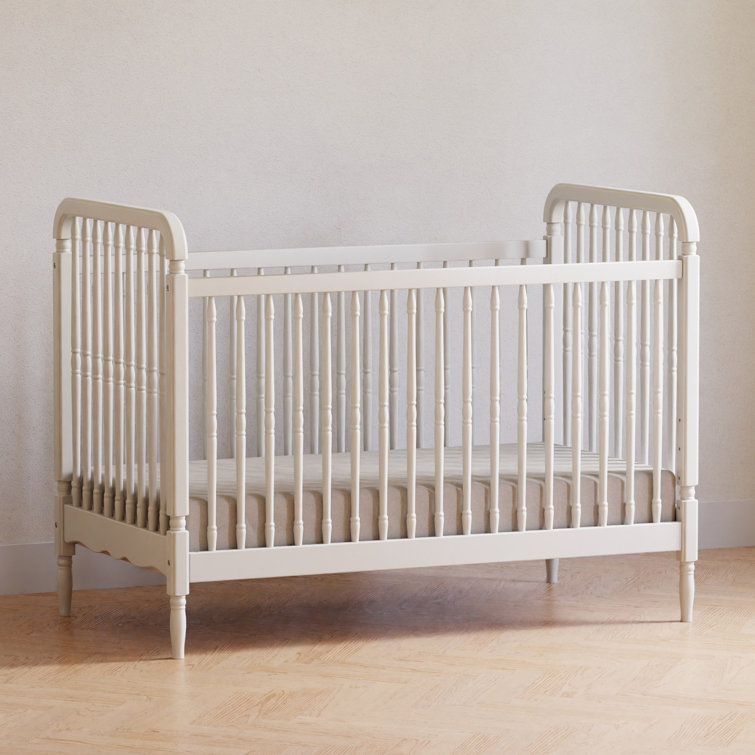 Warm White Pinewood Spindle Toddler Crib with Scallop Embellishment