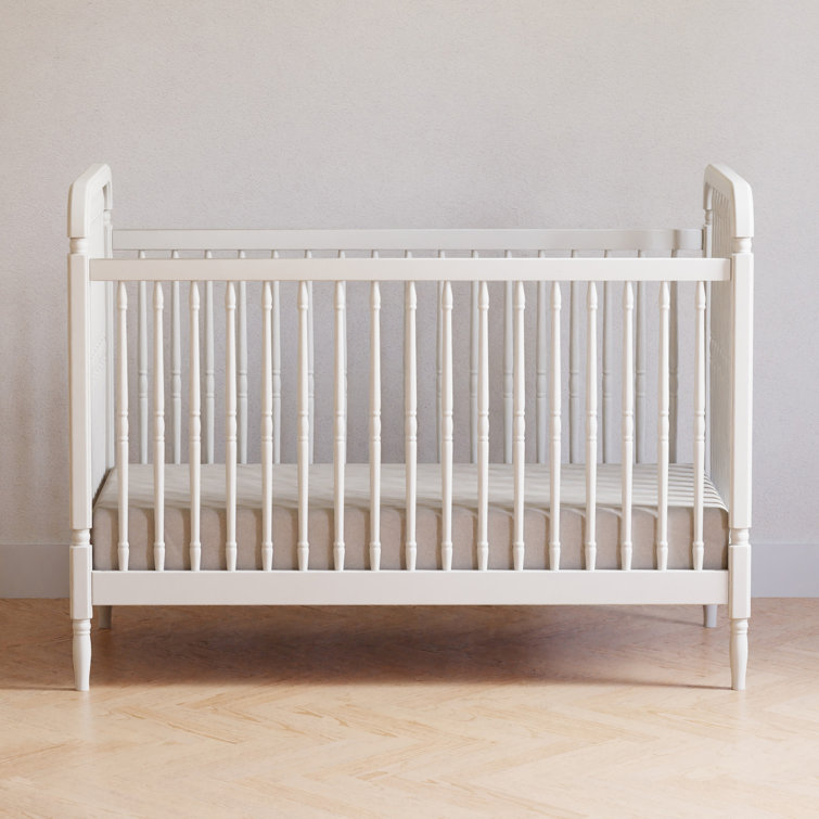Warm White Pinewood Spindle Toddler Crib with Scallop Embellishment