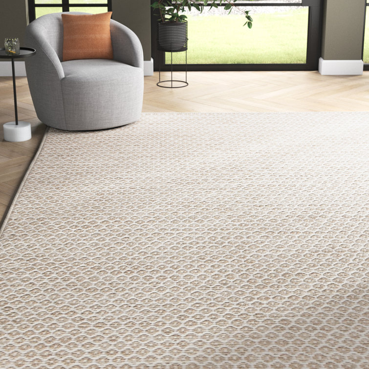 Ivory Geometric Flat Woven Wool Area Rug 5' x 8'
