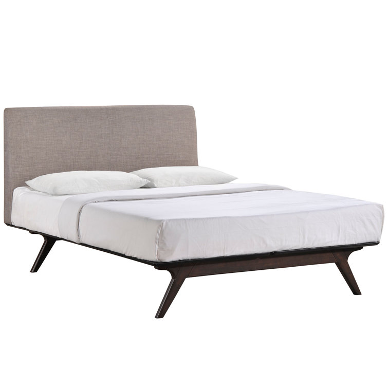 Tracy Full Cappuccino Gray Upholstered Wood Platform Bed