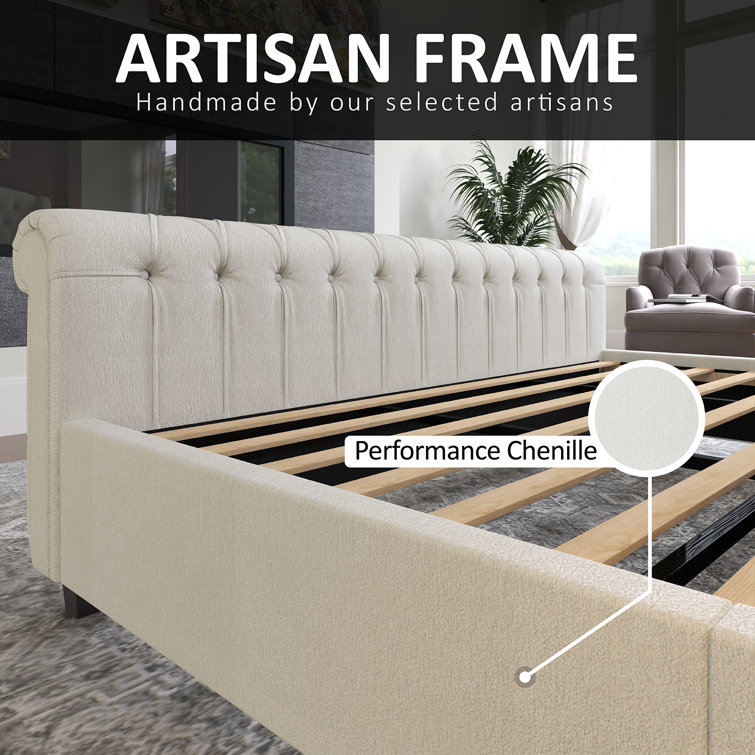 Cream Chenille Upholstered King Sleigh Bed with Tufted Headboard