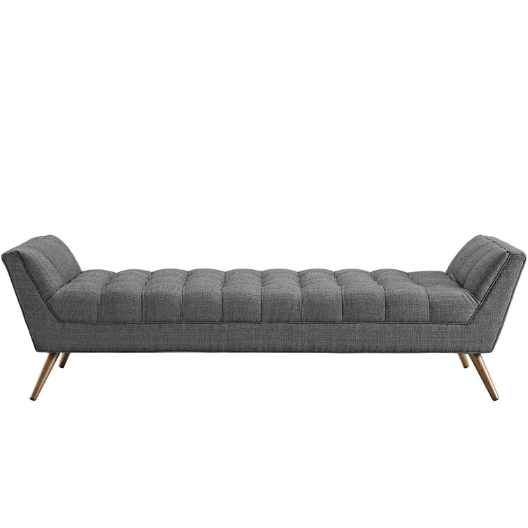 Elegant Gray Tufted Fabric Bench with Tapered Beech Wood Legs