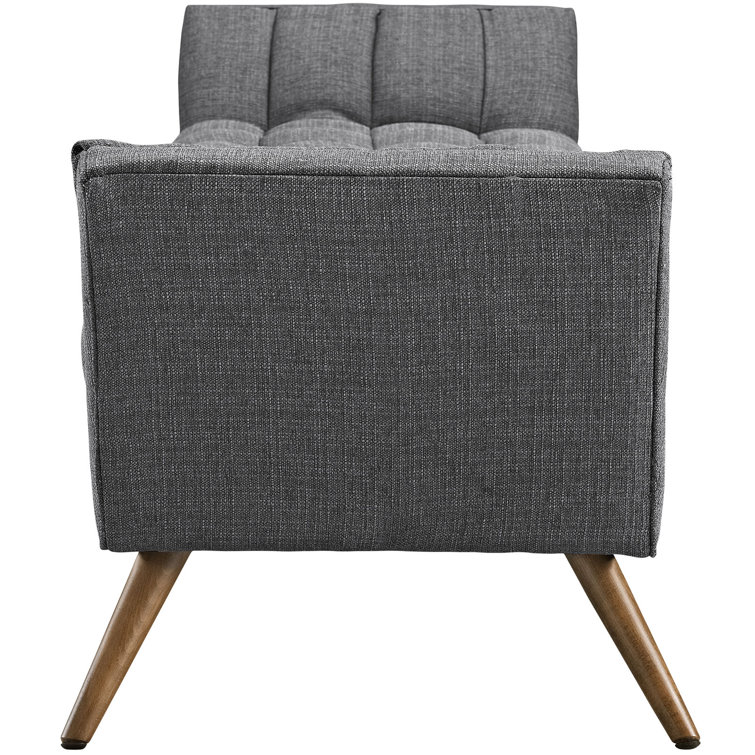 Elegant Gray Tufted Fabric Bench with Tapered Beech Wood Legs