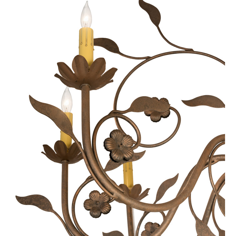 Antique Black 8-Light Candle Chandelier with Leaf Accents