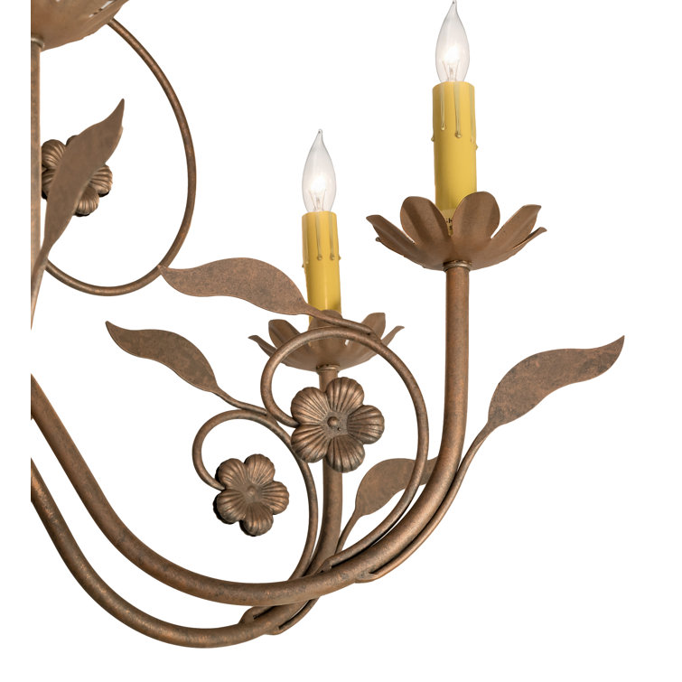 Antique Black 8-Light Candle Chandelier with Leaf Accents