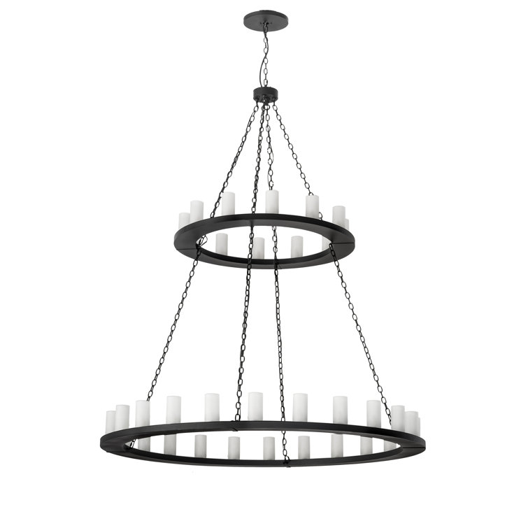Black Two-Tier 36-Light Wagon Wheel Chandelier