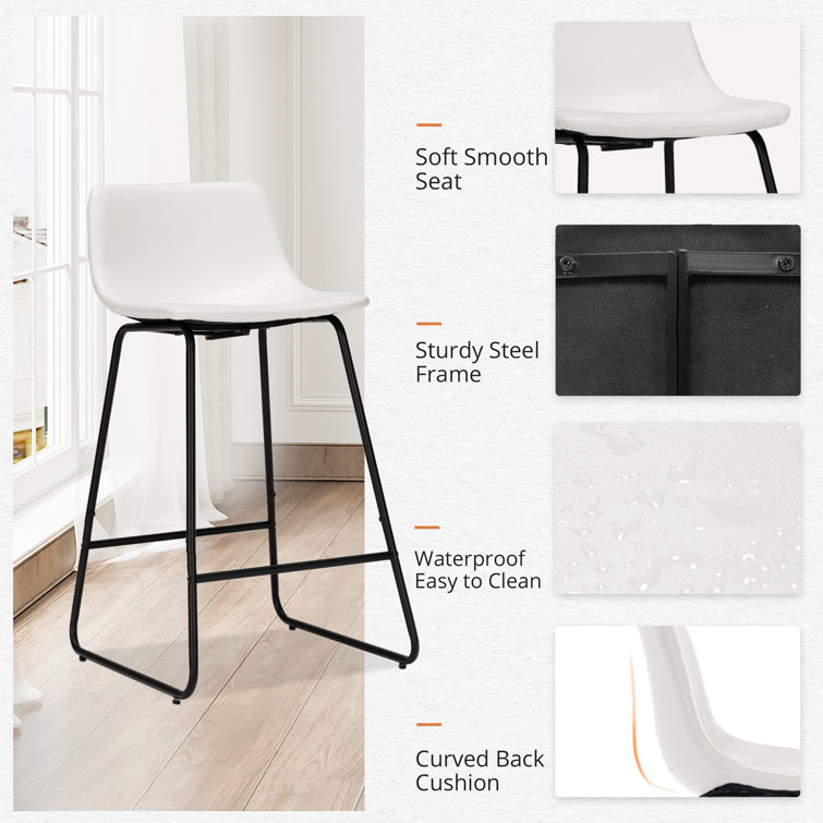 White Faux Leather Counter Stool with Black Metal Frame