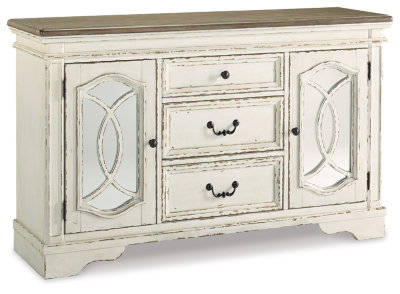 Chipped White and Distressed Wood Mirrored 59'' Rustic Sideboard