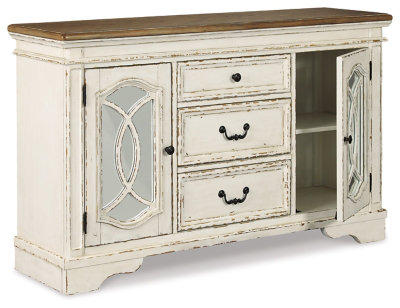 Chipped White and Distressed Wood Mirrored 59'' Rustic Sideboard