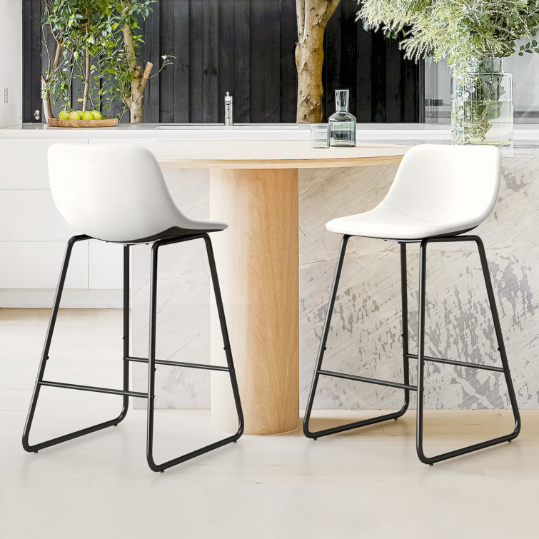 White Faux Leather Counter Stool with Black Metal Frame