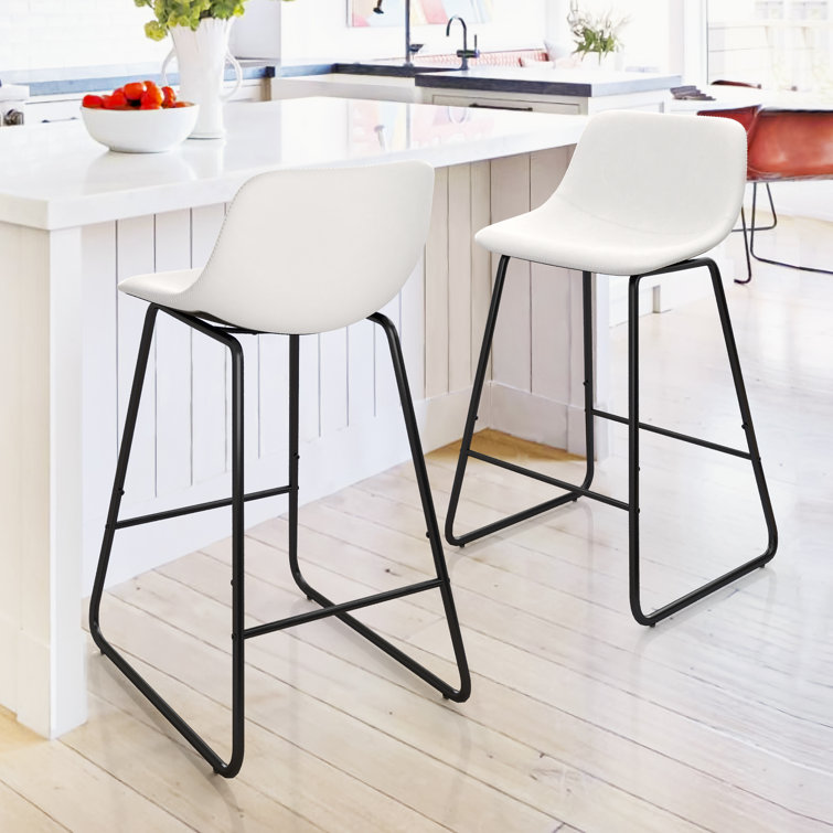 White Faux Leather Counter Stool with Black Metal Frame