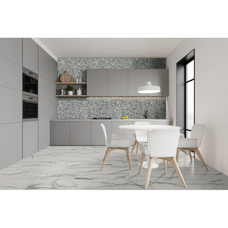 12x12 White and Gray Porcelain Penny Mosaic Tile