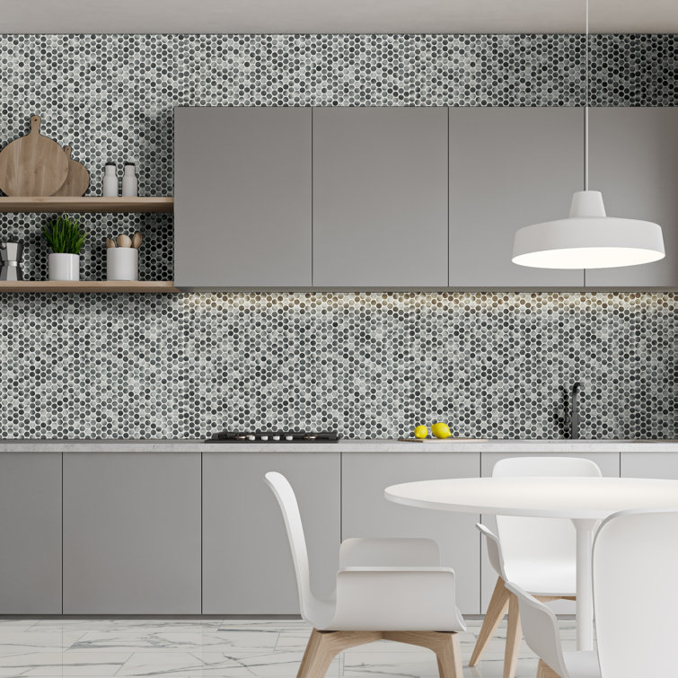 12x12 White and Gray Porcelain Penny Mosaic Tile