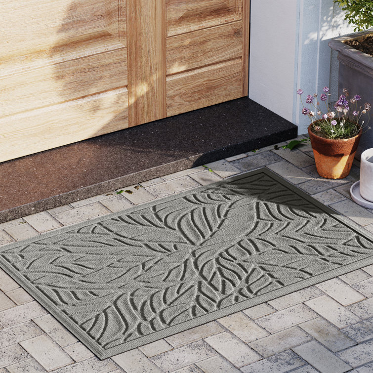 Light Gray Rubber Backing Tropical Leaves Outdoor Door Mat