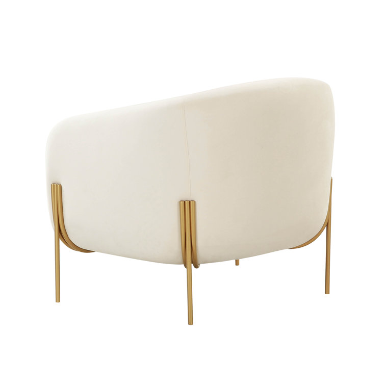 Cream Velvet Handcrafted Accent Chair with Gold Legs