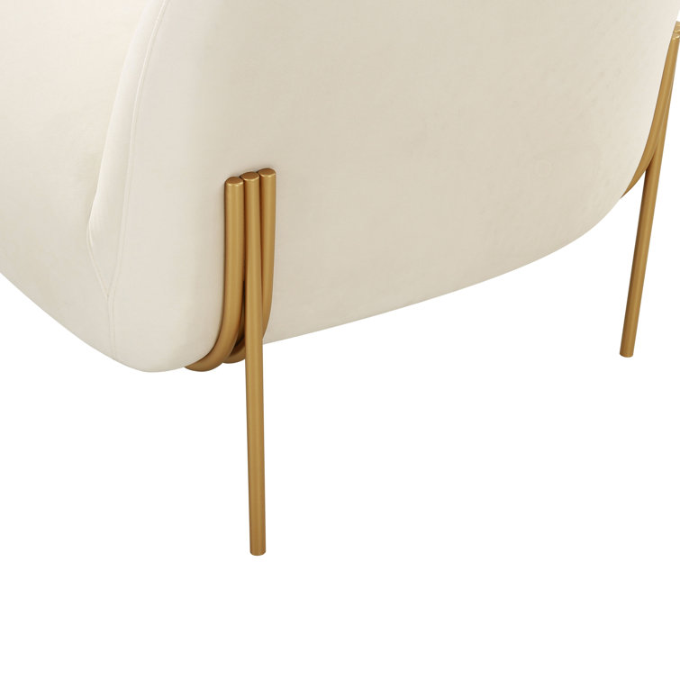 Cream Velvet Handcrafted Accent Chair with Gold Legs