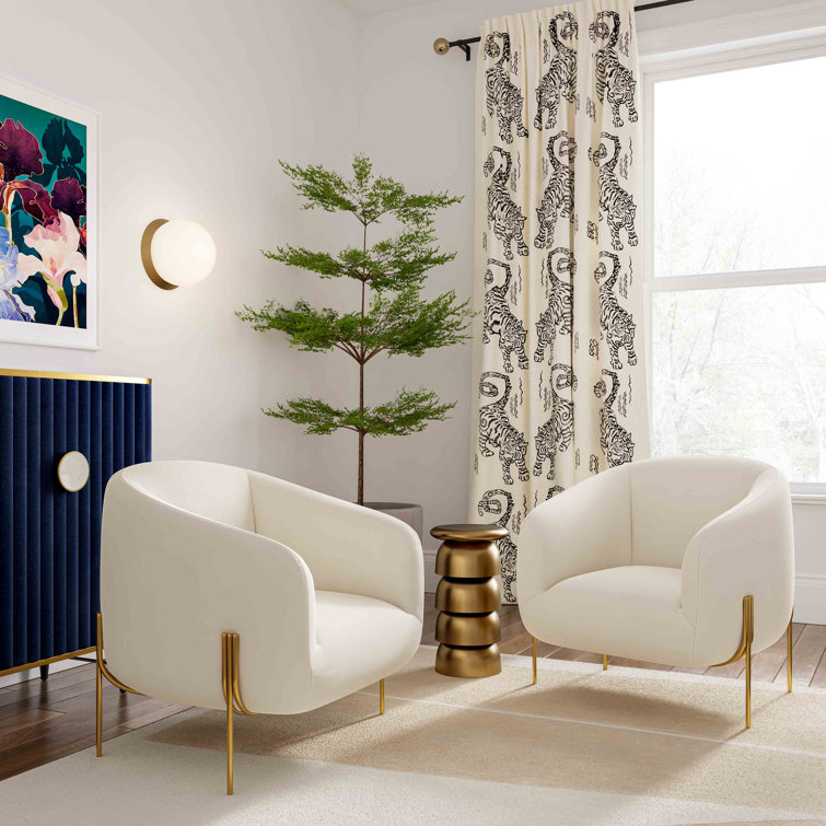 Cream Velvet Handcrafted Accent Chair with Gold Legs