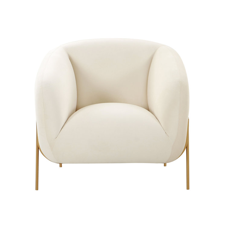 Cream Velvet Handcrafted Accent Chair with Gold Legs
