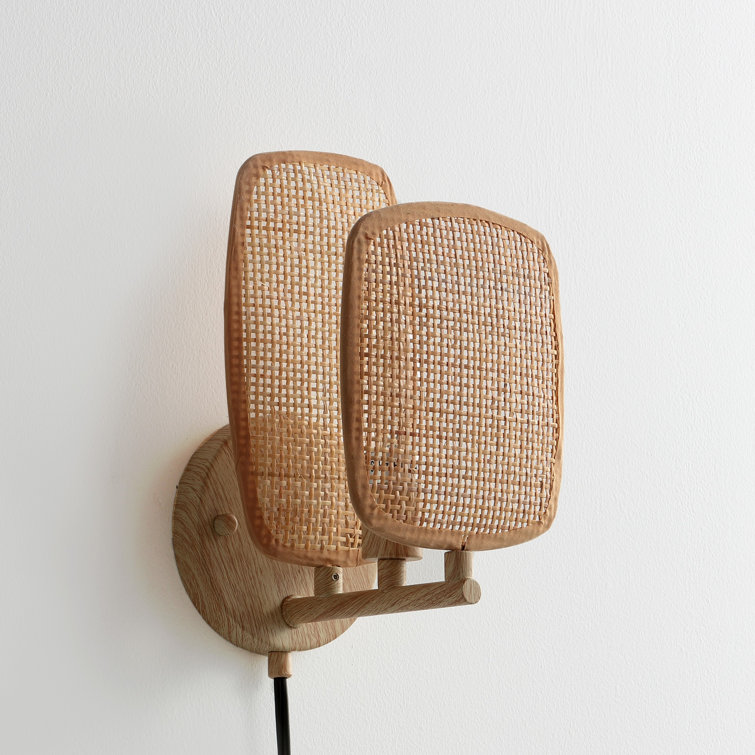 Natural Woven Bamboo Plug-in Wall Sconce with Dimmer