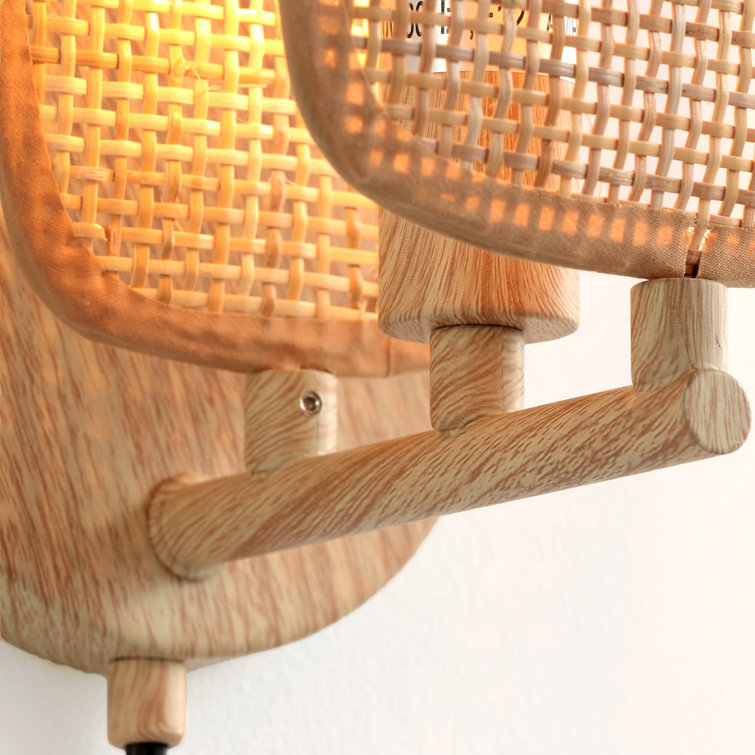 Natural Woven Bamboo Plug-in Wall Sconce with Dimmer