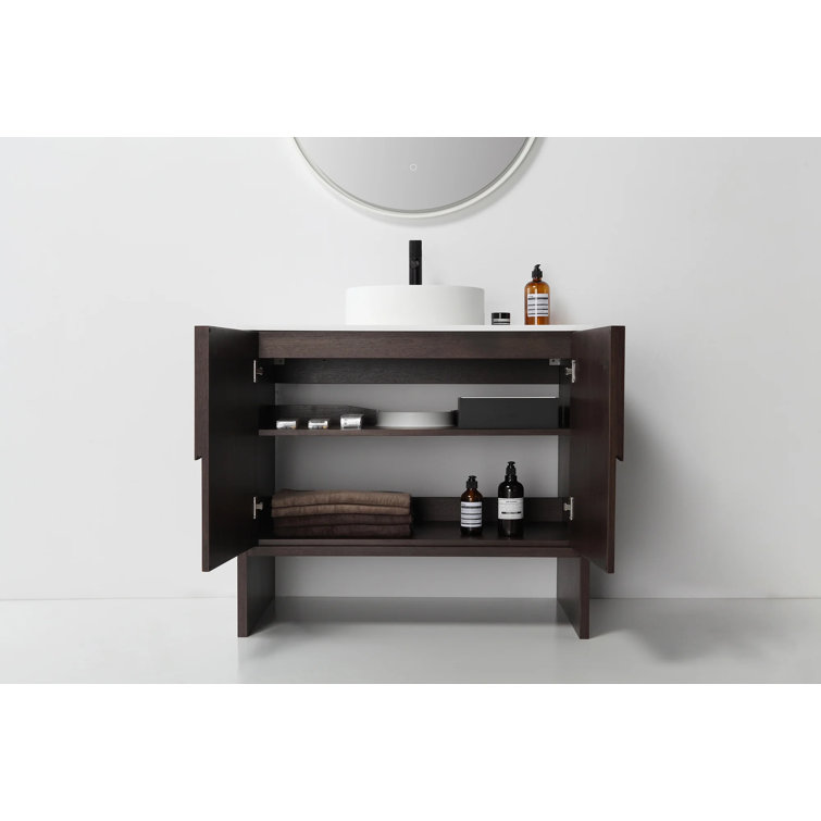 Arno 36'' Dark Walnut Single Bathroom Vanity with White Sink