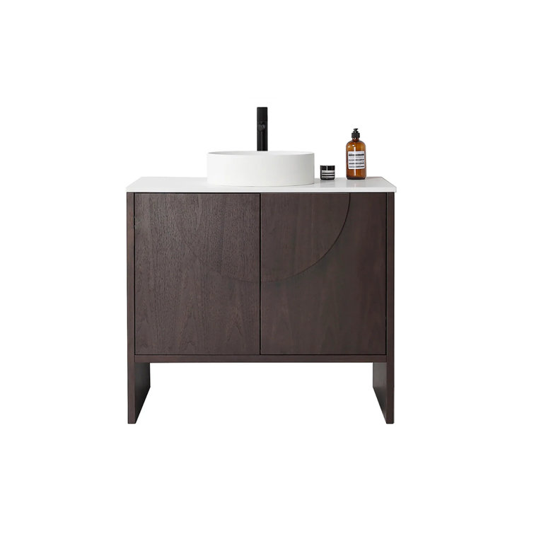 Arno 36'' Dark Walnut Single Bathroom Vanity with White Sink