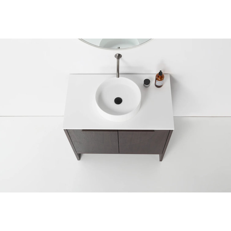 Arno 36'' Dark Walnut Single Bathroom Vanity with White Sink