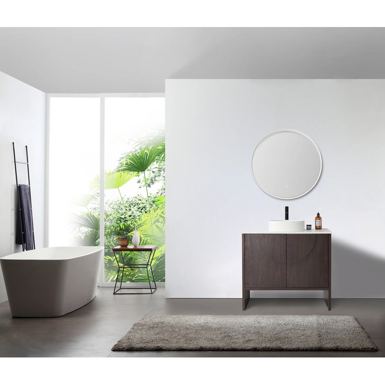 Arno 36'' Dark Walnut Single Bathroom Vanity with White Sink