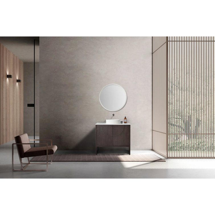 Arno 36'' Dark Walnut Single Bathroom Vanity with White Sink