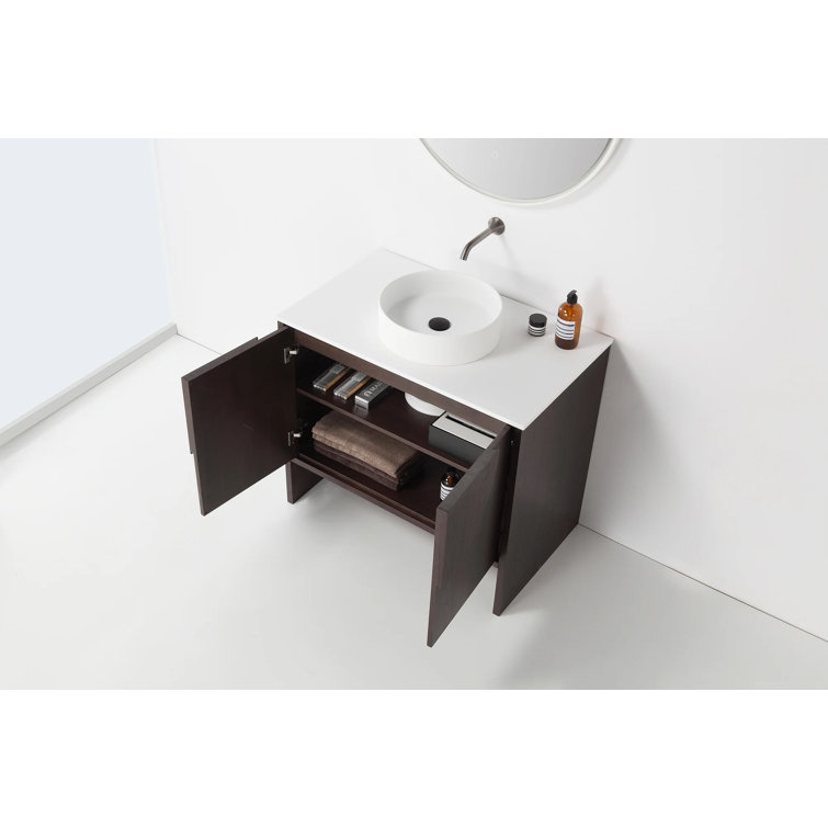 Arno 36'' Dark Walnut Single Bathroom Vanity with White Sink