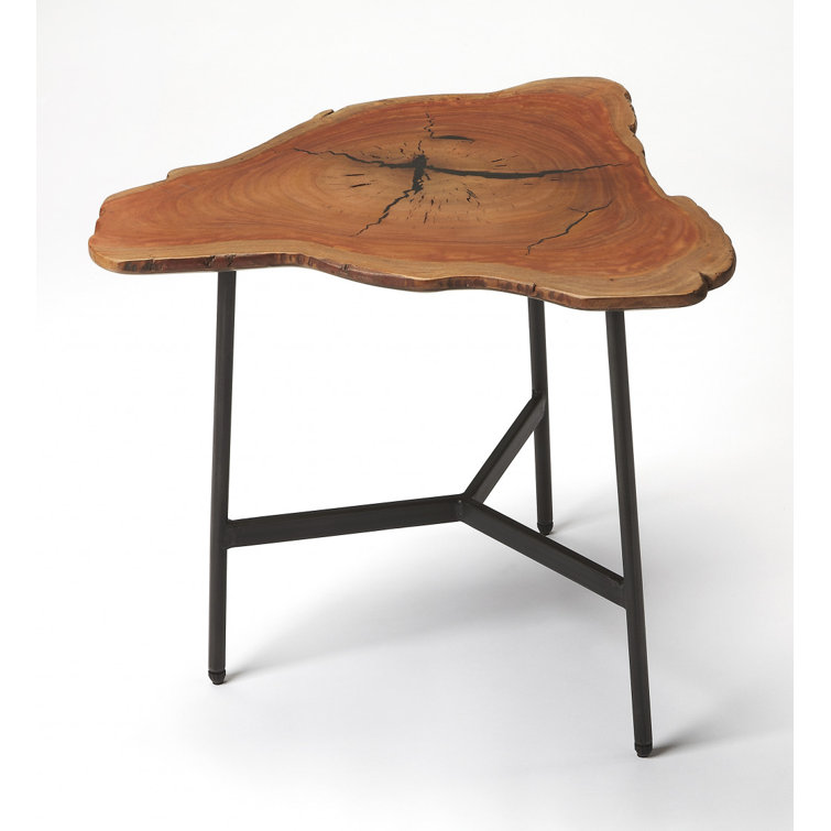 Ipswich Solid Acacia Wood and Iron Live Edge Accent Table