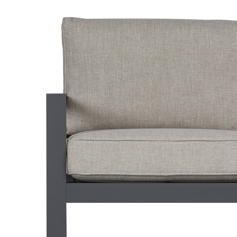 Aegean 80" Gray Metal Outdoor Sectional Sofa with Tan Cushions