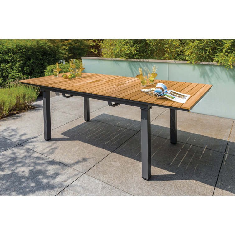 Greemotion 61.5"-93.9" Natural Teak and Metal Extendable Outdoor Dining Table