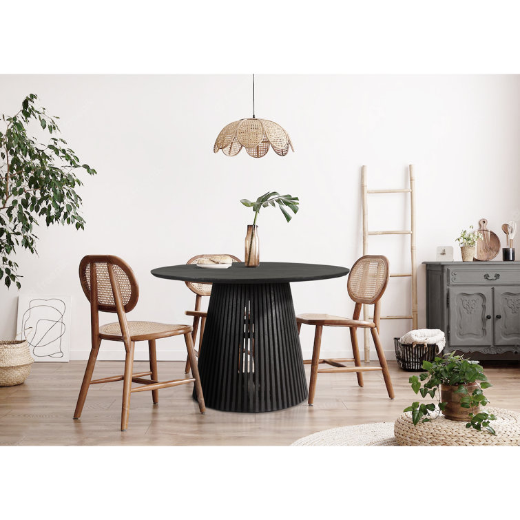 Black Mango Wood Round Pedestal Dining Table for 4