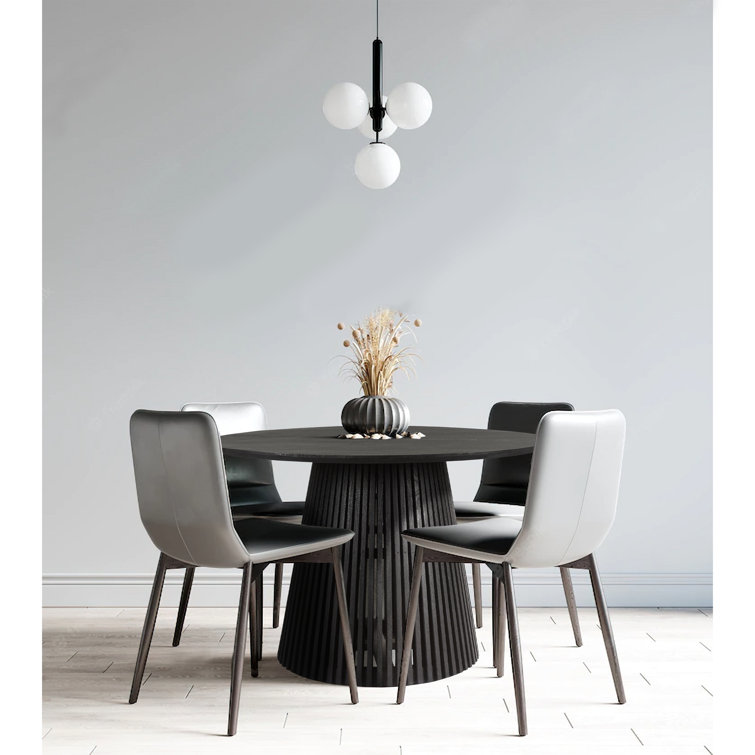 Black Mango Wood Round Pedestal Dining Table for 4