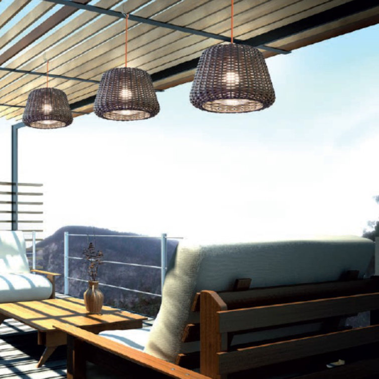 Ralph Hand-Woven Brown Synthetic Rattan 35" Outdoor Pendant Light