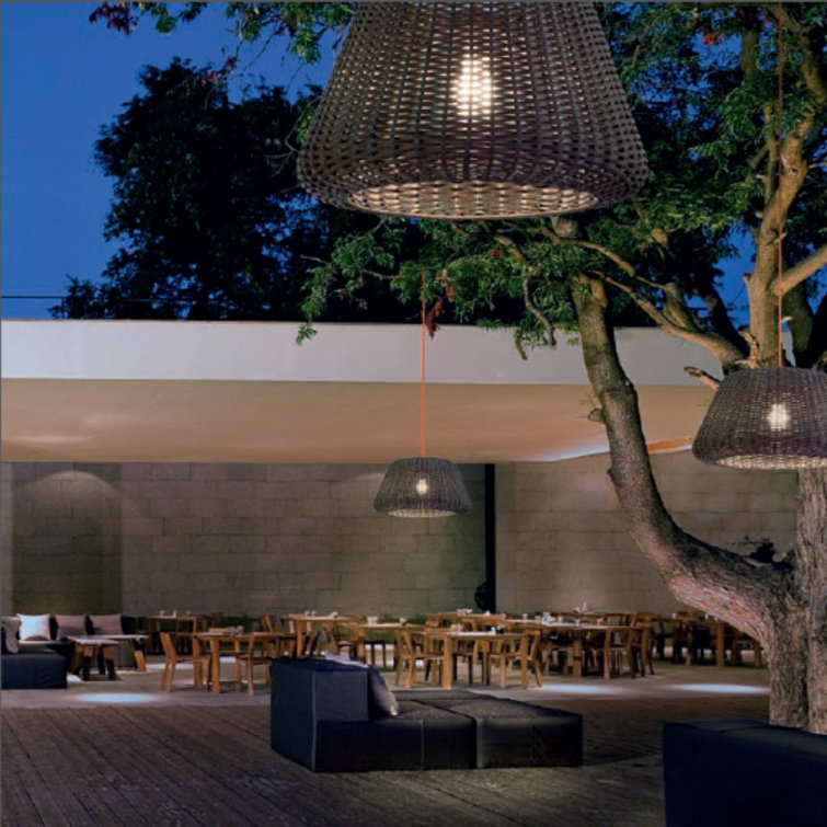 Ralph Hand-Woven Brown Synthetic Rattan 35" Outdoor Pendant Light