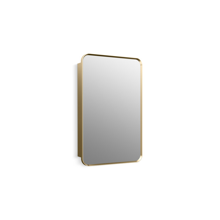 Moderne Brushed Gold Rectangular Framed Medicine Cabinet with Mirror