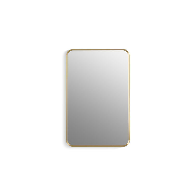 Moderne Brushed Gold Rectangular Framed Medicine Cabinet with Mirror