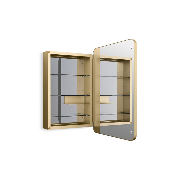 Moderne Brushed Gold Rectangular Framed Medicine Cabinet with Mirror