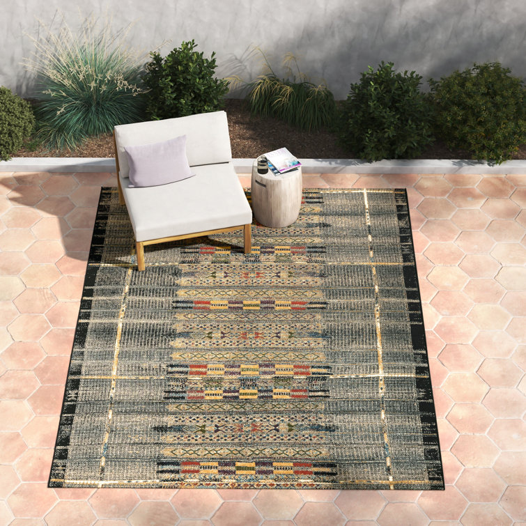 Sesena Black and Multicolor Geometric Flatwoven Synthetic Rug