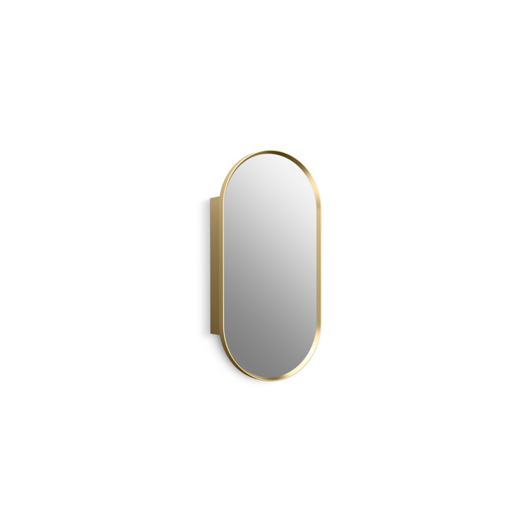 Moderne Brushed Gold Oval Framed Medicine Cabinet with Mirror