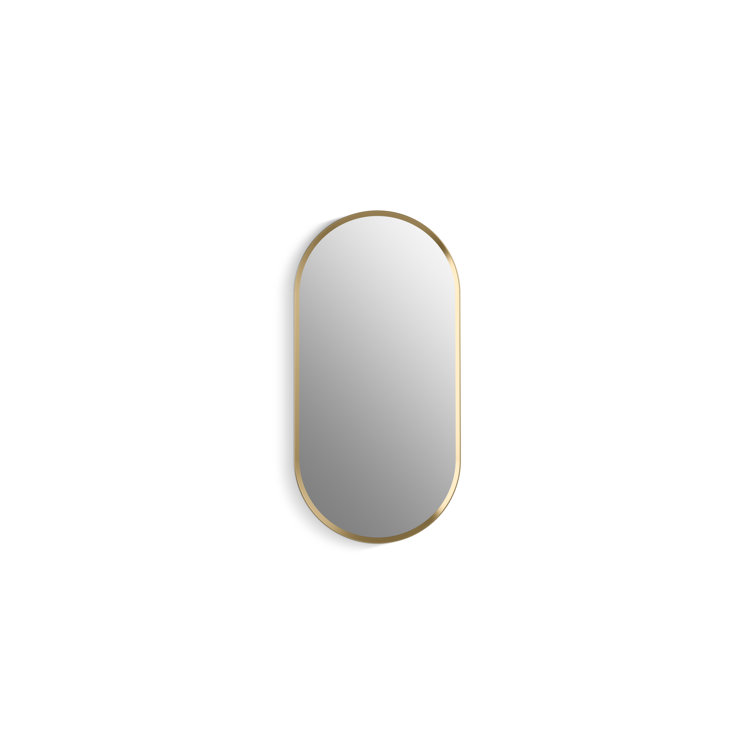 Moderne Brushed Gold Oval Framed Medicine Cabinet with Mirror